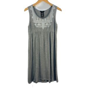 Premise Embroidered Sleeveless T-Shirt Tank Dress Knee Length Scoop Neck Large